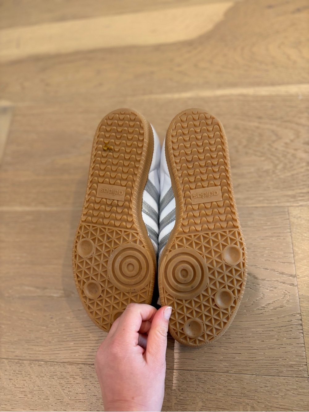 adidas White and Silver Samba with Gum Sole - Picture 5 of 12